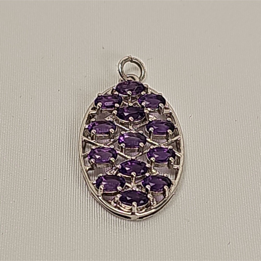 Vintage SAM 925 Sterling Silver Amethyst Oval Multi Stone Brooch Pin